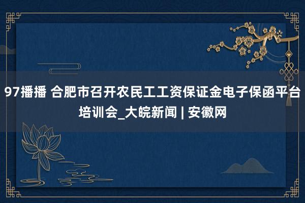 97播播 合肥市召开农民工工资保证金电子保函平台培训会_大皖新闻 | 安徽网