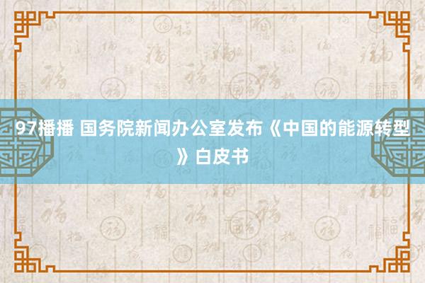 97播播 国务院新闻办公室发布《中国的能源转型》白皮书